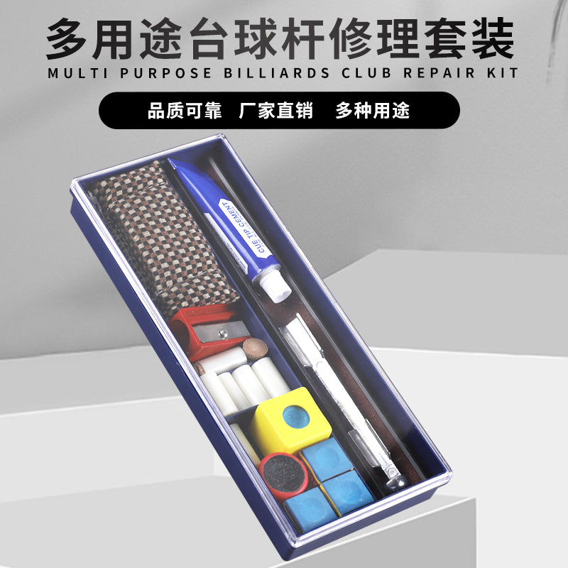 Professional Billiard Cue Repair & Maintenance Tool Kit 26-Piece Set - Tip Shaper Scuffer Chalk Storage